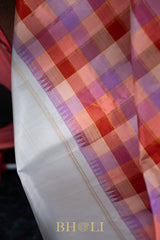 handwoven pure mulberry silk checkered korvai kanjivaram