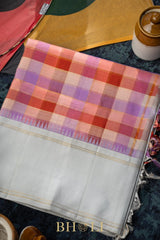 handwoven pure mulberry silk checkered korvai kanjivaram