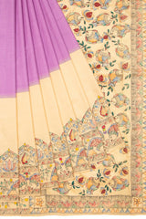 Handwoven Pure Mulberry Silk Korvai kanjivaram with hand drawn madhubani art