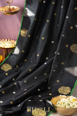 handwoven pure silk black gadwal with green blouse