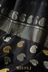 handwoven pure silk black gadwal with green blouse