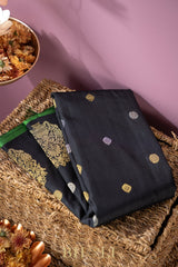 handwoven pure silk black gadwal with green blouse