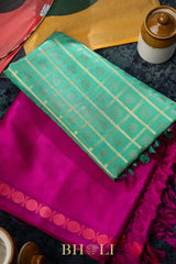 handwoven pure zari checkered big border korvai silk kanjivaram
