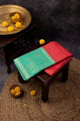 Handwoven Pure Zari Mulberry silk asawali buta border korvai kanjivaram