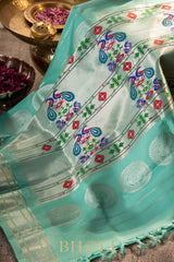 handwoven silk by silk silver zari meenakari gadwal