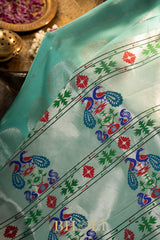 handwoven silk by silk silver zari meenakari gadwal