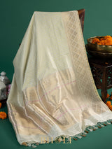 handwoven striped pure katan silk light blue banarasi