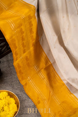 handwoven yellow pallu kai korvai mulberry silk kanjivaram