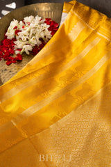 handwoven yellow pallu kai korvai mulberry silk kanjivaram