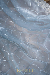 ice blue hand-crafted sequin and cutdaana work organza saree