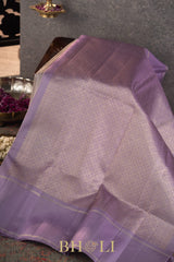 lavender border checkered body pure silk korvai kanjivaram