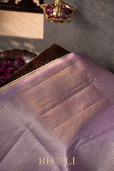 lavender border checkered body pure silk korvai kanjivaram