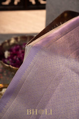 lavender border checkered body pure silk korvai kanjivaram
