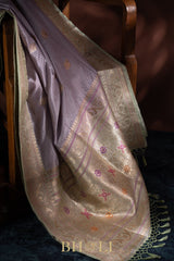 lavender pure katan silk meenakari buta banarasi
