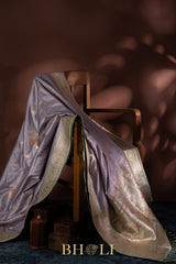 lavender pure katan silk meenakari buta banarasi