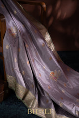 lavender pure katan silk meenakari buta banarasi