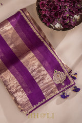 metallic striped hand-crafted zardosi and stone work buta organza saree
