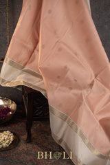peach and ivory pure zari kai korvai silk kanjivaram