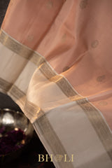 peach and ivory pure zari kai korvai silk kanjivaram
