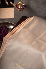 peach and ivory pure zari kai korvai silk kanjivaram