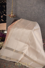 peach and ivory pure zari kai korvai silk kanjivaram