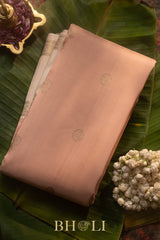 peach and ivory pure zari kai korvai silk kanjivaram