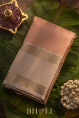 peach and ivory pure zari kai korvai silk kanjivaram