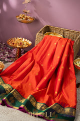 peacock green and orange kuttu silk gadwal