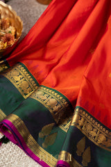 peacock green and orange kuttu silk gadwal