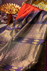 peacock green and orange kuttu silk gadwal