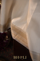 pearl white handwoven pure silk by silk kanjivaram