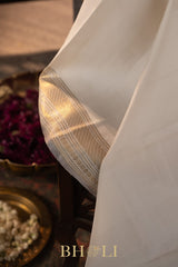 pearl white handwoven pure silk by silk kanjivaram