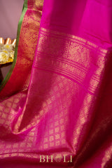 rani pink gold zari pure mulberry silk gadwal