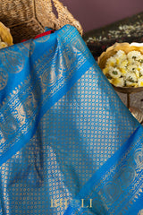 red and cerulean blue gadwal silk by silk saree