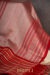red and white classic pure silk mulberry korvai kanjivaram