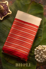 red and white classic pure silk mulberry korvai kanjivaram