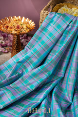 sky blue checkered silk by silk gadwal