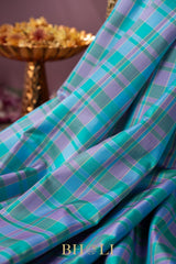 sky blue checkered silk by silk gadwal