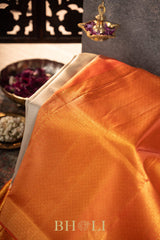 taupe and orange pure zari mulberry silk kai korvai kanjivaram