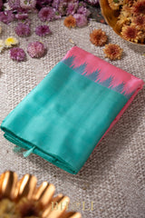 tiffany blue and baby pink kuttu handwoven silk gadwal