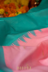 tiffany blue and baby pink kuttu handwoven silk gadwal
