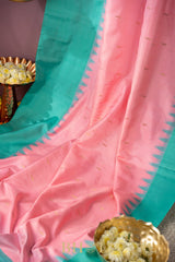 tiffany blue and baby pink kuttu handwoven silk gadwal