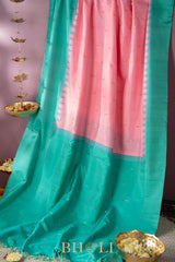 tiffany blue and baby pink kuttu handwoven silk gadwal