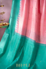 tiffany blue and baby pink kuttu handwoven silk gadwal