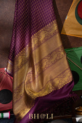 vintage design pure zari checkered mulberry silk kanjivaram