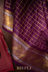 vintage design pure zari checkered mulberry silk kanjivaram