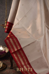 vintage pure zari mulberry silk red and white korvai kanjivaram