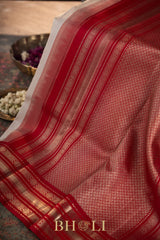 vintage pure zari mulberry silk red and white korvai kanjivaram