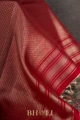 vintage pure zari mulberry silk red and white korvai kanjivaram