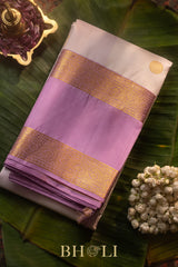 white and lavender pure zari mulberry silk kai korvai kanjivaram